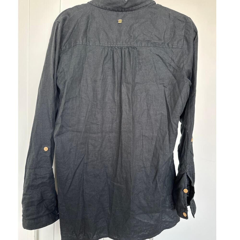 Sherpa Women's Black Hemp Blend Button-Up Roll Tab Sleeve Tunic Top, Size L, EUC - Picture 5 of 7